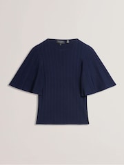 Ted Baker Blue Iivanna Crew Neck Fluted Sleeve Knit Top - Image 5 of 6