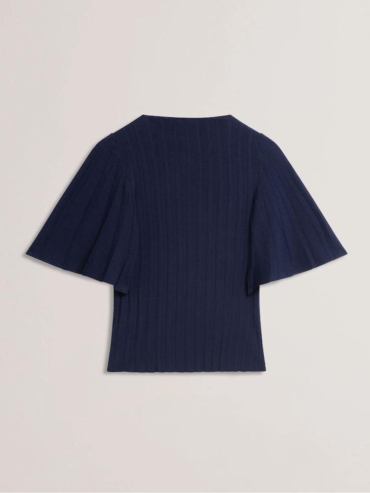 Ted Baker Blue Iivanna Crew Neck Fluted Sleeve Knit Top - Image 6 of 6