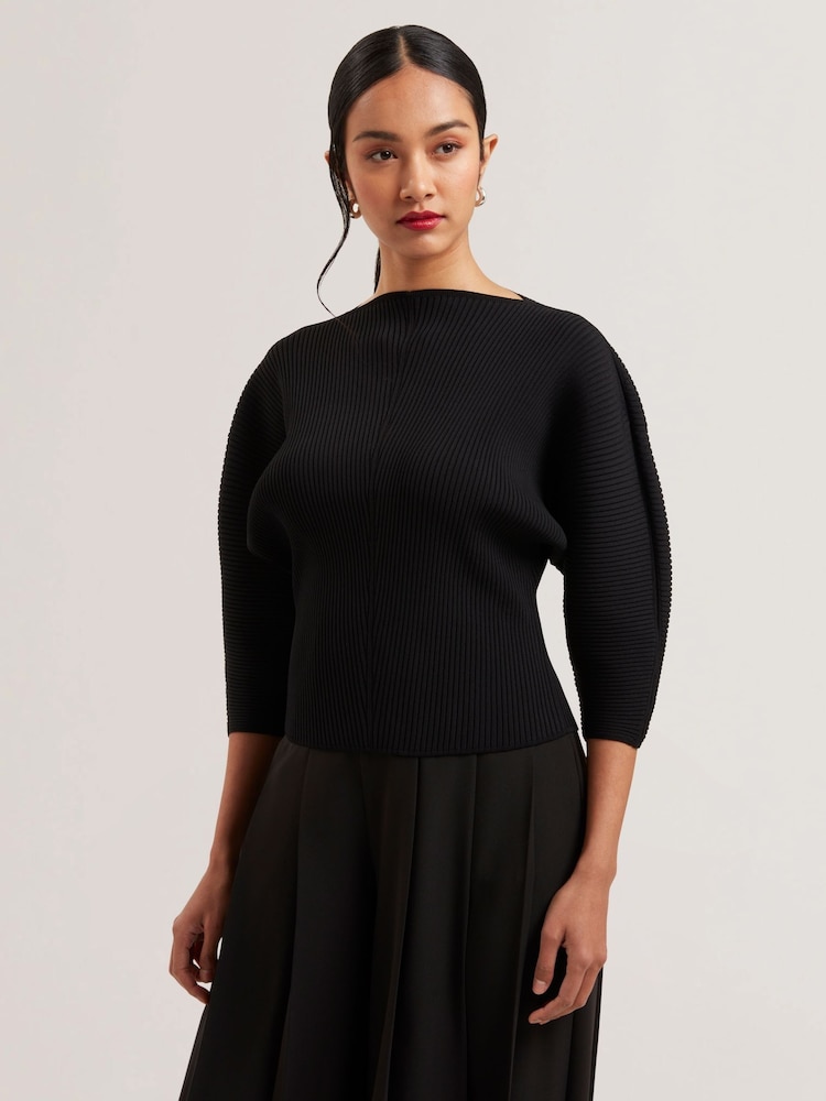 Ted Baker Black Lilabth Sculptured Rib Sweater - Image 2 of 6