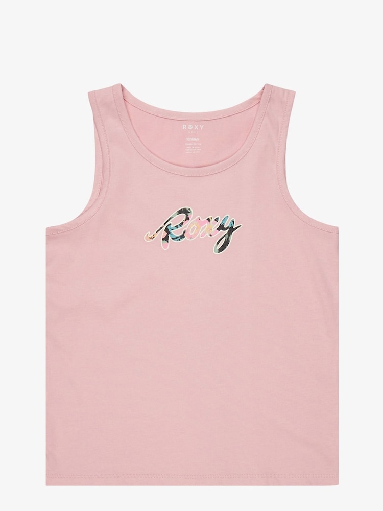 Roxy Pink There Is Life Graphic Logo 100% Cotton Vest Top - Image 1 of 3 Roxy Pink There Is Life Graphic Logo 100% Cotton Vest Top - Image 1 of 3