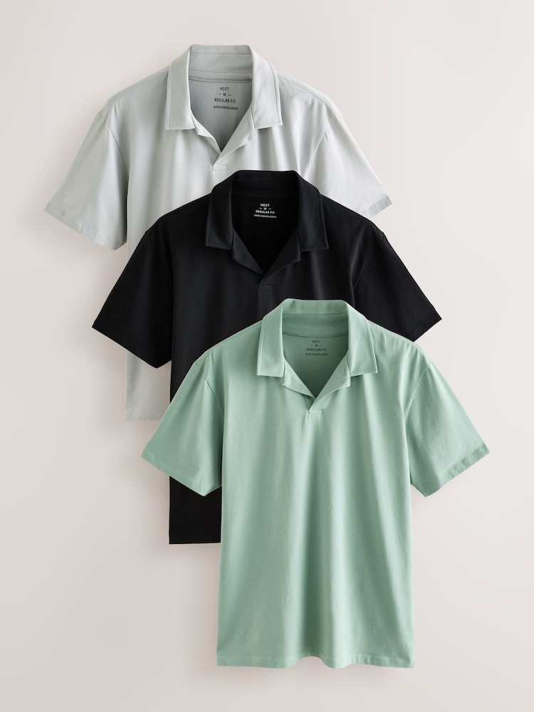 Black / Grey / Sage - Kurzarm-Polo-Shirts mit kubanischem Kragen im 3er-Pack - Image 1 of 12