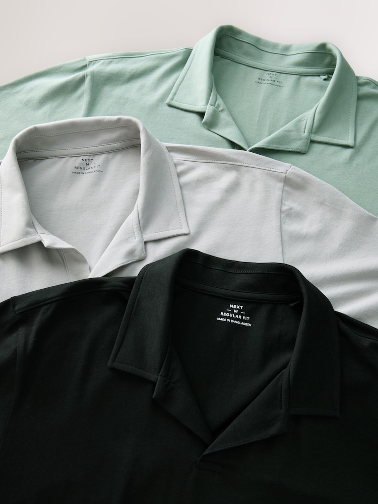 Black / Grey / Sage - Kurzarm-Polo-Shirts mit kubanischem Kragen im 3er-Pack - Image 11 of 12