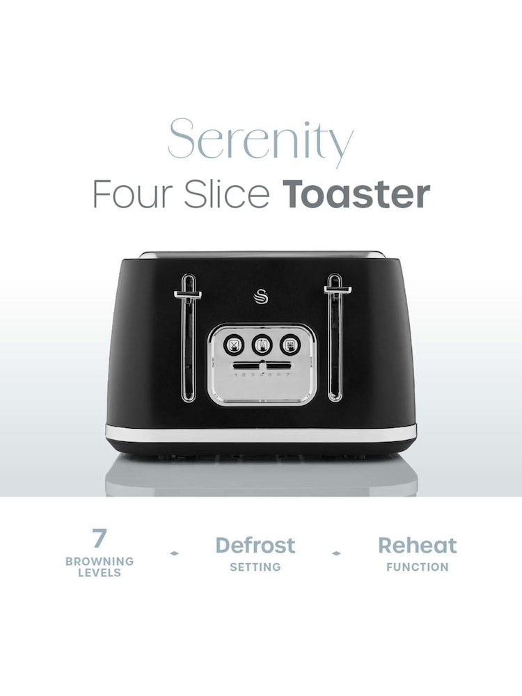 Swan Black Serenity 2100W 4 Slice Toaster - Image 2 of 8