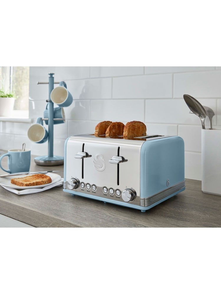 Swan Blue 4 Slice Retro Toaster - Image 1 of 6