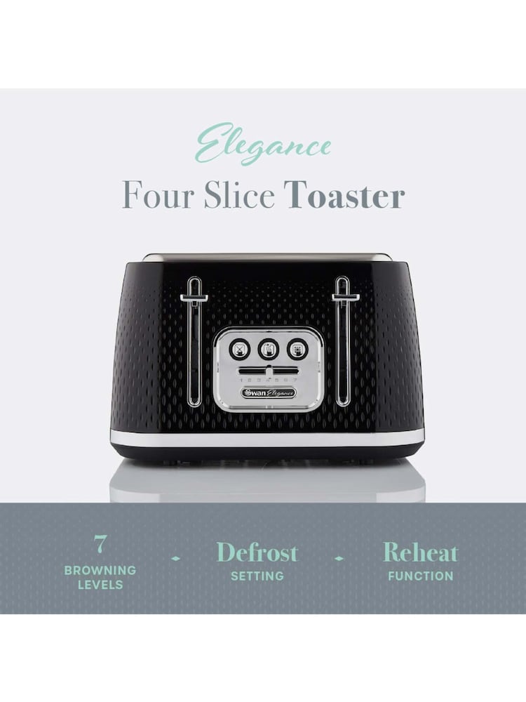 Swan Black Elegance 4 Slice Toaster - Image 2 of 6 Swan Black Elegance 4 Slice Toaster - Image 2 of 6