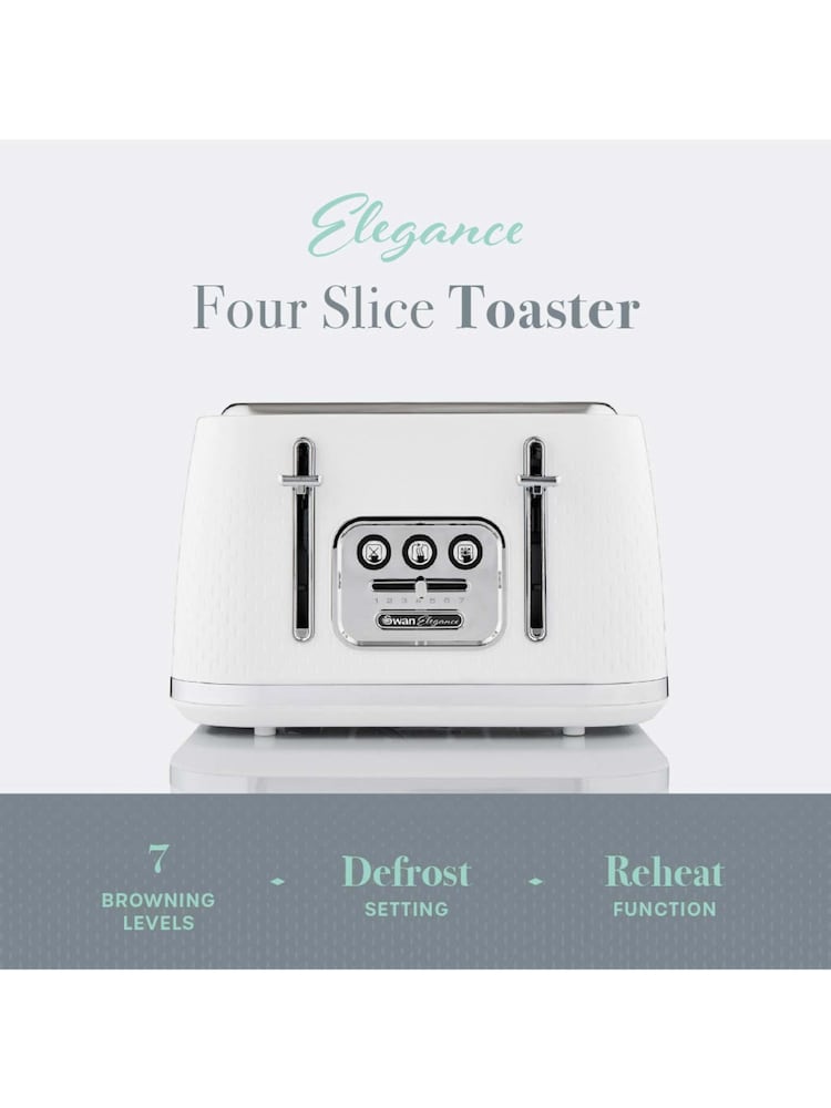 Swan White Elegance 4 Slice Toaster - Image 2 of 6 Swan White Elegance 4 Slice Toaster - Image 2 of 6