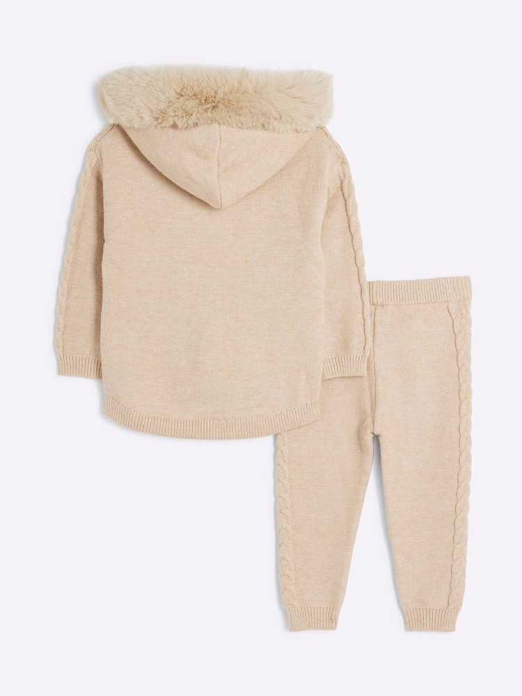 River Island Cream Baby Girls Cream Knitted Hoodie & Joggers Set - Image 2 of 4 River Island Cream Baby Girls Cream Knitted Hoodie & Joggers Set - Image 2 of 4