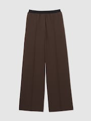 Reiss Chocolate Brown Lucia Wide Wide-Leg Elasticated-Waistband Trousers - Image 2 of 6