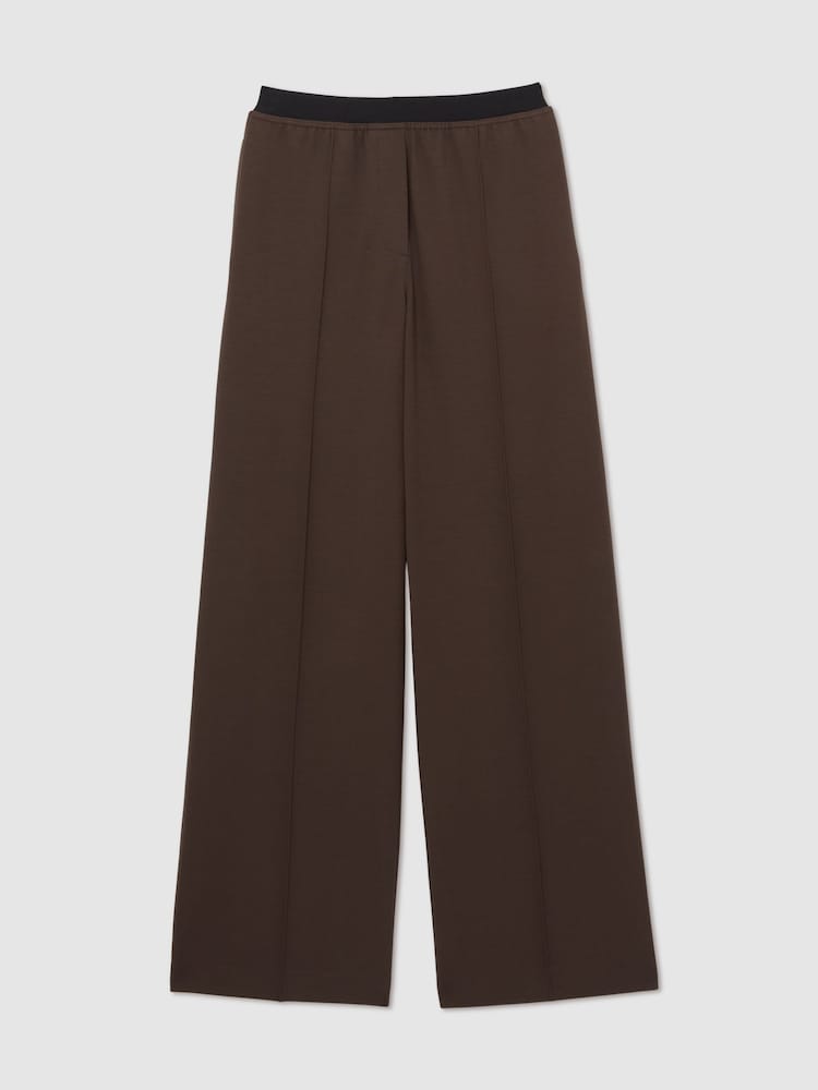 Reiss Chocolate Brown Lucia Wide Wide-Leg Elasticated-Waistband Trousers - Image 2 of 6