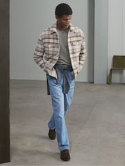 Reiss Oatmeal Mellish Brushed Wool-Blend Check Overshirt - Image 1 of 6