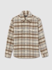 Reiss Oatmeal Mellish Brushed Wool-Blend Check Overshirt - Image 2 of 6