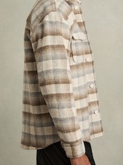 Reiss Oatmeal Mellish Brushed Wool-Blend Check Overshirt - Image 4 of 6