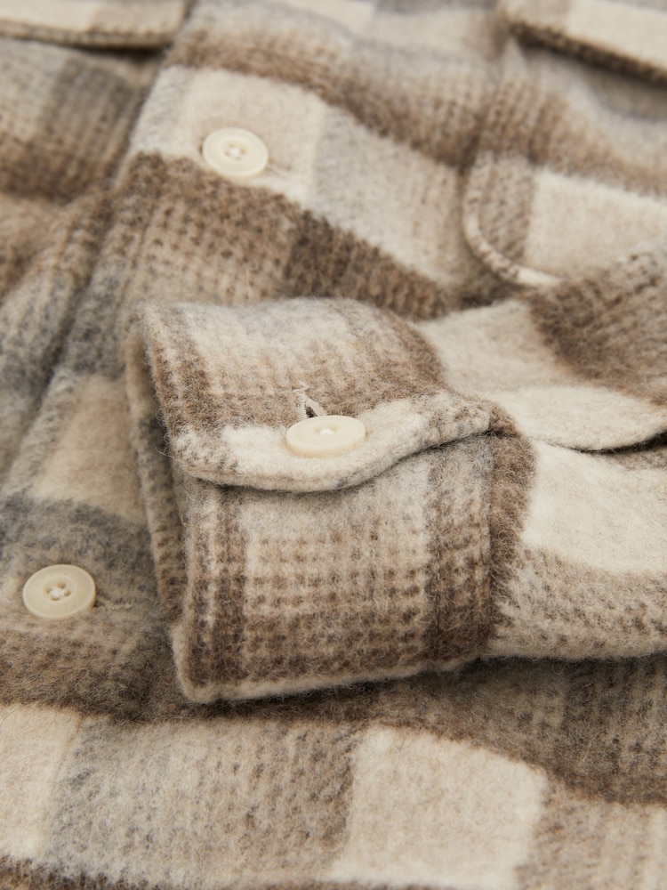 Reiss Oatmeal Mellish Brushed Wool-Blend Check Overshirt - Image 6 of 6