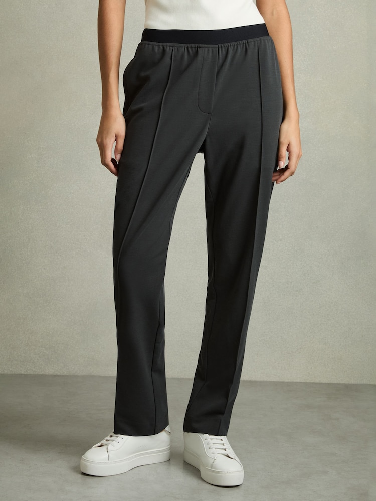 Reiss Charcoal Grey Lucia Petite Elasticated-Waistband Tapered Trousers - Image 1 of 7