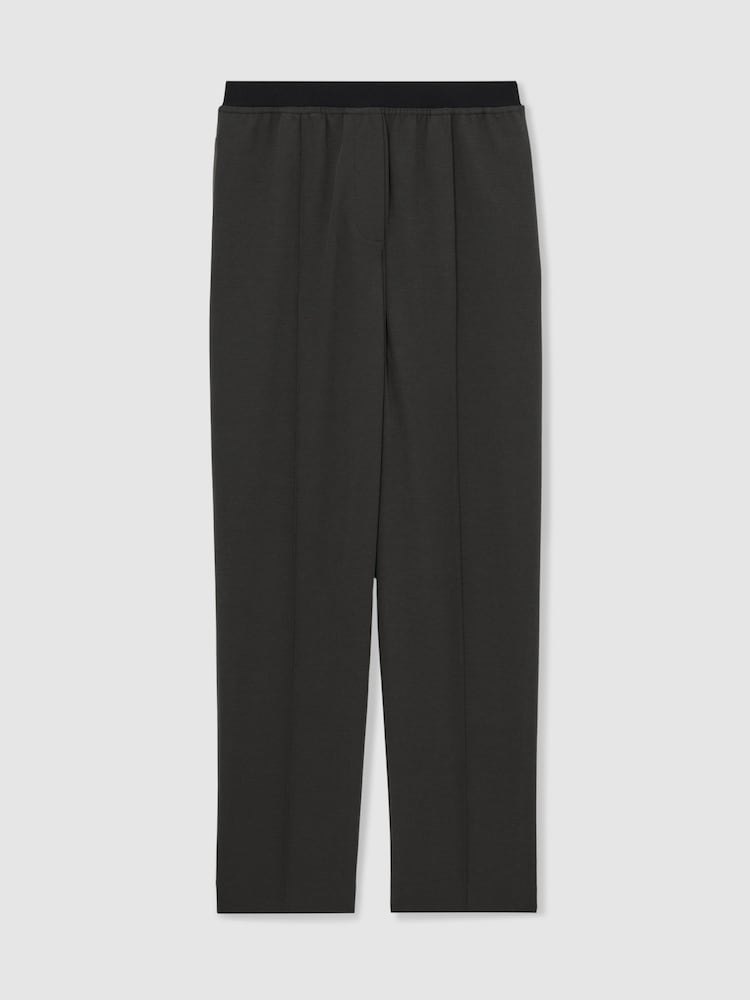 Reiss Charcoal Grey Lucia Petite Elasticated-Waistband Tapered Trousers - Image 2 of 7