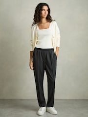 Reiss Charcoal Grey Lucia Petite Elasticated-Waistband Tapered Trousers - Image 5 of 7
