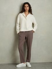 Reiss Mink Neutral Lucia Elasticated-Waistband Tapered Trousers - Image 1 of 6