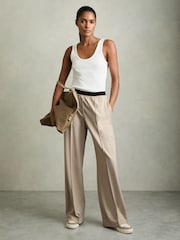 Reiss Neutral Lucia Wide Wide-Leg Elasticated-Waistband Trousers - Image 1 of 6
