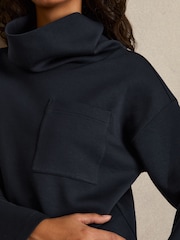 Reiss Navy Iris Jersey Funnel-Neck Sweatshirt - Image 4 of 6