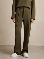 Reiss Khaki Sophia Interlock-Jersey Pintuck Drawstring Joggers - Image 3 of 6