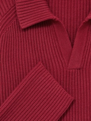 Reiss Red Kingston Rib Knit Open Collar Polo Shirt - Image 6 of 6