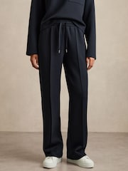 Reiss Navy Sophia Interlock-Jersey Pintuck Drawstring Joggers - Image 3 of 6