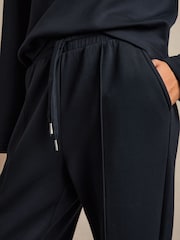 Reiss Navy Sophia Interlock-Jersey Pintuck Drawstring Joggers - Image 4 of 6