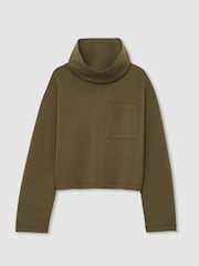 Reiss Khaki Iris Interlock-Jersey Funnel-Neck Sweatshirt - Image 2 of 6