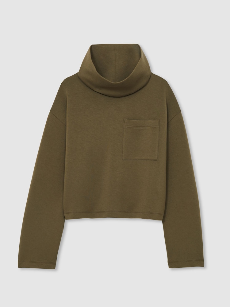 Reiss Khaki Iris Interlock-Jersey Funnel-Neck Sweatshirt - Image 2 of 6
