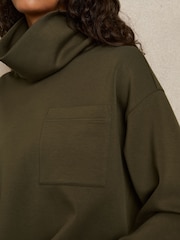 Reiss Khaki Iris Interlock-Jersey Funnel-Neck Sweatshirt - Image 4 of 6