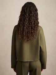 Reiss Khaki Iris Interlock-Jersey Funnel-Neck Sweatshirt - Image 5 of 6