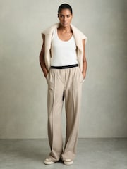 Reiss Neutral Lucia Wide Petite Wide-Leg Elasticated-Waistband Trousers - Image 1 of 7