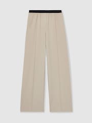 Reiss Neutral Lucia Wide Petite Wide-Leg Elasticated-Waistband Trousers - Image 2 of 7