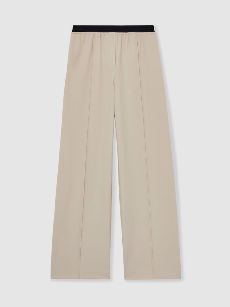 Reiss Neutral Lucia Wide Petite Wide-Leg Elasticated-Waistband Trousers - Image 2 of 7