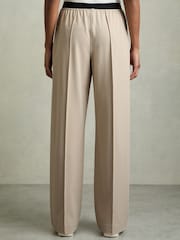 Reiss Neutral Lucia Wide Petite Wide-Leg Elasticated-Waistband Trousers - Image 5 of 7