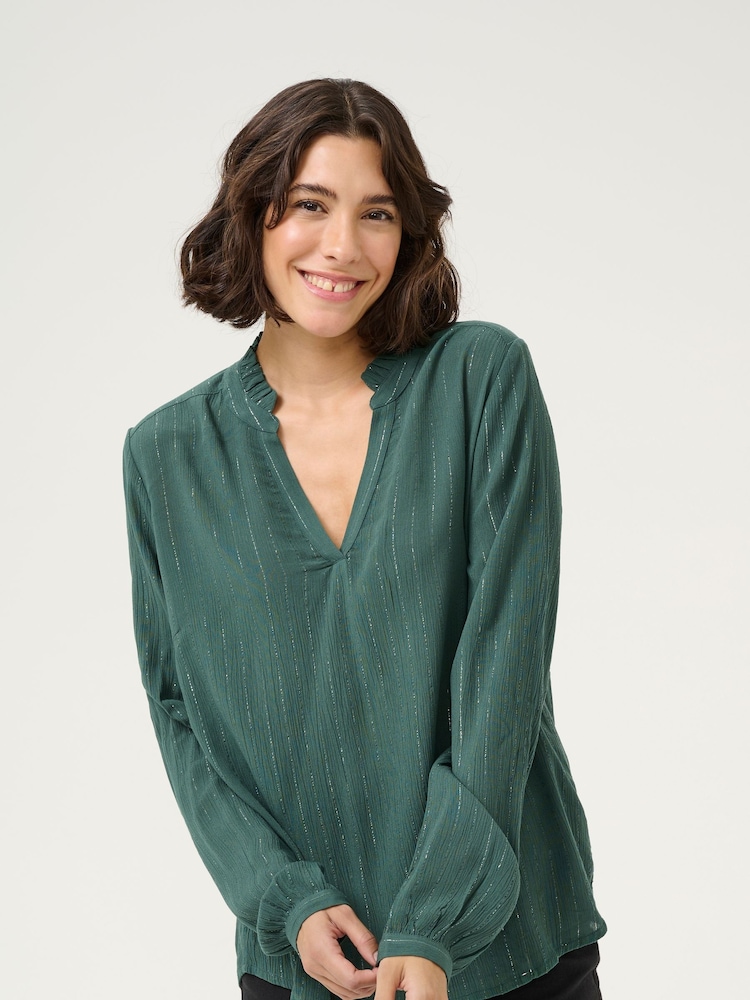 Kaffe Kaliv V-Notch Neck Pin Stripe Blouse - Image 1 of 5