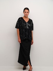 Kaffe The Kanicole Sequins V-Neck Black T-Shirt - Image 1 of 5