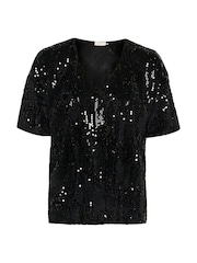 Kaffe The Kanicole Sequins V-Neck Black T-Shirt - Image 4 of 5