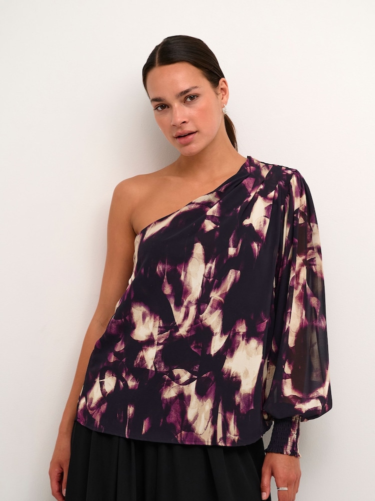 Kaffe Purple Kaaska One-Shoulder Long Sleeve Blouse - Image 1 of 1 Kaffe Purple Kaaska One-Shoulder Long Sleeve Blouse - Image 1 of 1