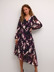 Kaffe Purple Kaaska Chiffon Long Sleeves V-Neck Dress - Image 1 of 5