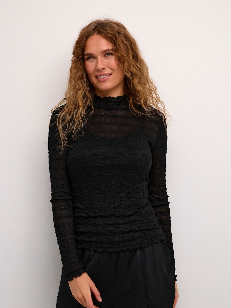 Kaffe Kabecca Mesh High Neck Black T-Shirt - Image 1 of 6