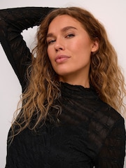 Kaffe Kabecca Mesh High Neck Black T-Shirt - Image 4 of 6