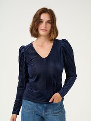 Kaffe Blue Kacaca Corduroy With V-Neck Blouse - Image 1 of 5