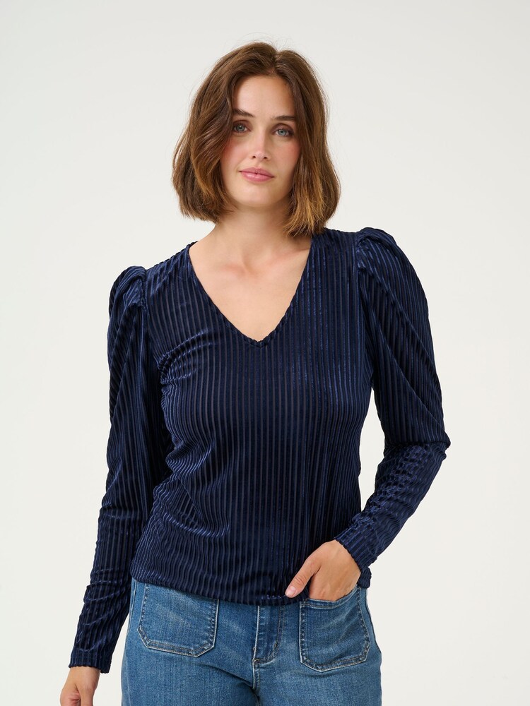 Kaffe Blue Kacaca Corduroy With V-Neck Blouse - Image 1 of 5