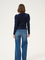 Kaffe Blue Kacaca Corduroy With V-Neck Blouse - Image 3 of 5