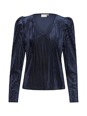 Kaffe Blue Kacaca Corduroy With V-Neck Blouse - Image 4 of 5
