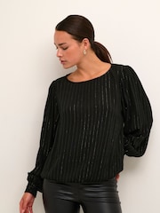 Kaffe Kaliv Round Neck Glitter Stripes Blouse - Image 1 of 6