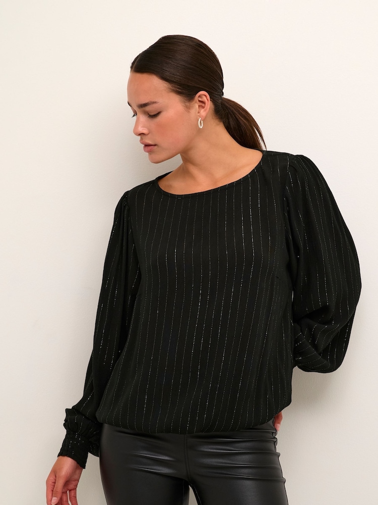 Kaffe Kaliv Round Neck Glitter Stripes Blouse - Image 1 of 6