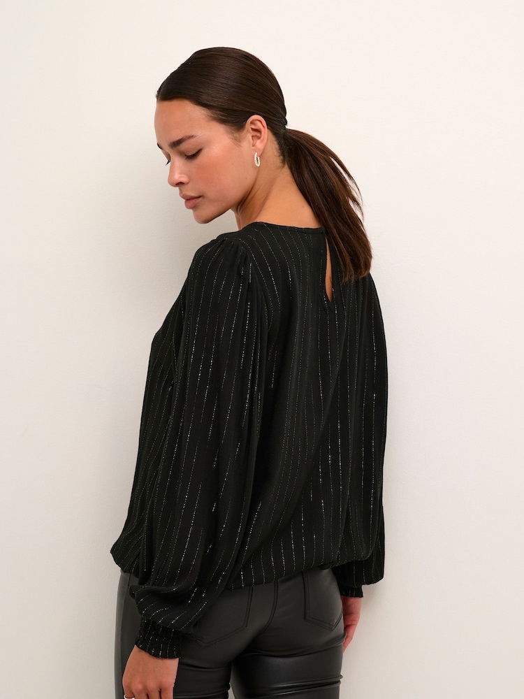 Kaffe Kaliv Round Neck Glitter Stripes Blouse - Image 2 of 6
