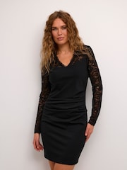 Kaffe Kalara Lace Long Sleeves Cocktail Black Dress - Image 1 of 6
